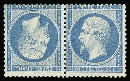 N°22b 20c bleu en paire tête-bêche, neuf avec gomme