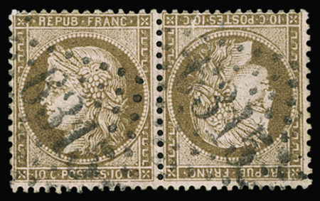 N°58 10c brun sur rose en paire tête-bêche, obl. PC