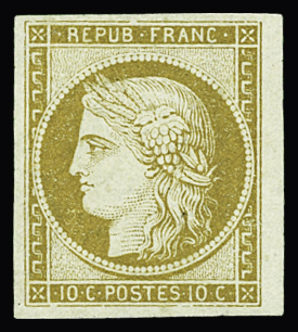 N°1 10c bistre-jaune, neuf sans gomme*, TB. Signé Scheller