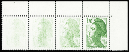 N°2318 "Liberté" 1f70 vert, variété 3 impressions dépouillées