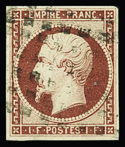 N°18 1f carmin, obl. gros carrés, TB. Signé Calves,