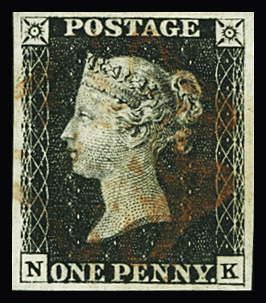 N°1 1p noir, NK, obl. croix de Malte rouge, TB