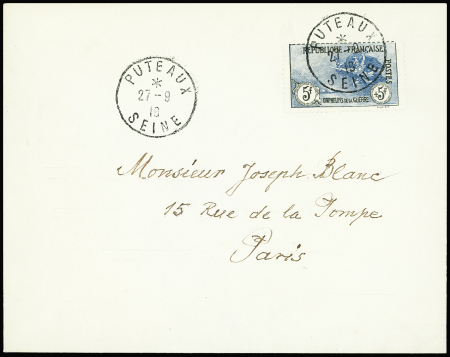 N°155 5f +5f Orphelins de guerre, obl. CaD Puteaux