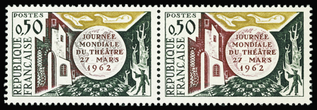 N°1334 50c Journée mondiale du théâtre, en paire dont