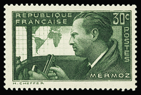 N°337A NON EMIS 30c vert-jaune Jean Mermoz, neuf *,