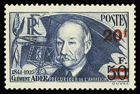N°493b Clément Ader, variété double surcharge, neuf