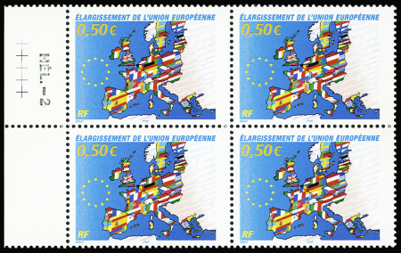 N°3666 bloc de 4 avec variété légende  "La poste 2004"