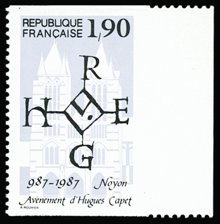 N°2478 Hugues Capet, variété 3 côtés non dentelés,