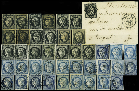 CERES 1849-50 : Lot de 42 timbres Cérès 1849 avec 20