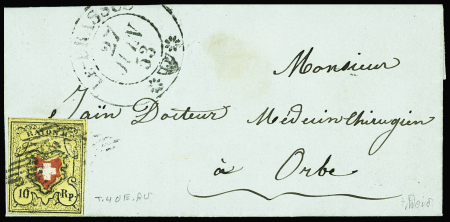 Type 40 E/RU entwertet Raute auf Faltbrief nach Orbe,