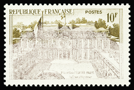 N°1126 10f palais de l'Elysée, variété impression défectueuse