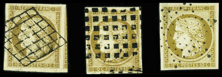 N°1 10c bistre-jaune obl. étoile + n°1a bistre-brun