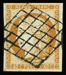 N°6 1f carmin obl. grille, +n°5 40c orange obl. grille,