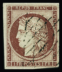 N°6 1f carmin obl. grille, +n°5 40c orange obl. grille,