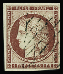 N°6 1f carmin obl. grille, +n°5 40c orange obl. grille,