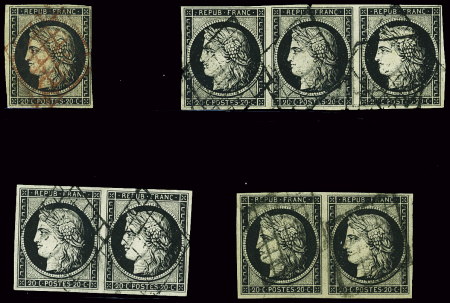 N°3 obl. grille rouge, deux petits plis, signé Calves