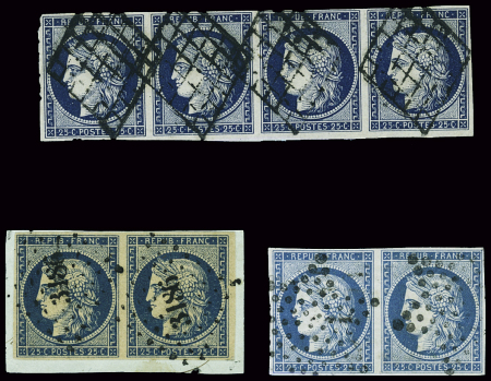 N°4a en bande de quatre obl. signé JF.Brun + n°4b bleu