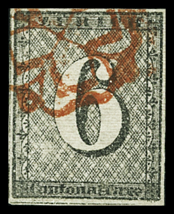 6Rp. (Type I, 86. Marke des Bogens), waagrechte Untergrundlinien,