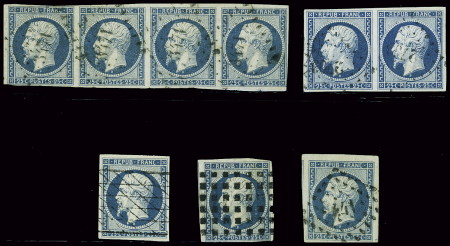 N°10 en bande de 4, touché en un point, sinon TB, obl.