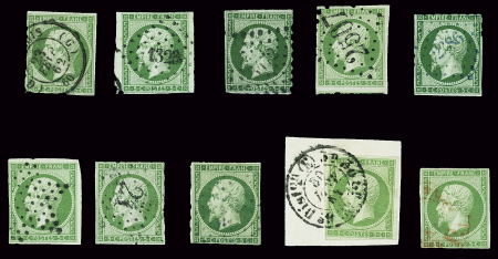 Lot de dix n°12 5c vert avec différentes nuances dont