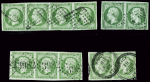 Lot de plusieurs n°12 5c vert en différentes bandes