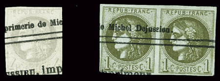 N°41B 4c gris Report 2 + n°39C 1c olive en paire, tous