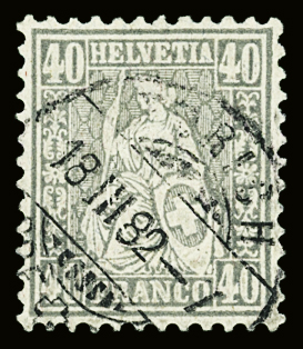 40C grau, FASERPAPIER, zentrisch gestempelt ZÜRICH