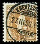 1905 30C hellorangebraun, auf weissem Papier, mit Schriftfeller