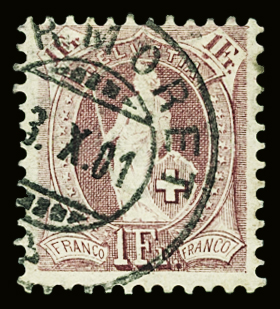 1901 1Fr. lila, farbfrisch und gestempelt CORMORET