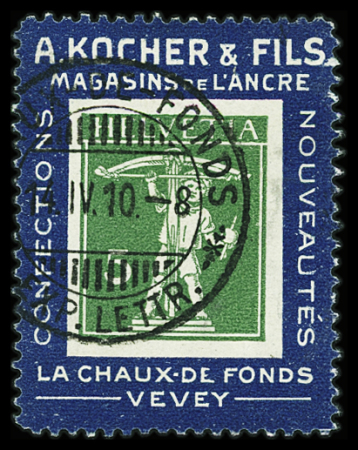 1909 Zwei gebr. Kochermarken: 2C mit Einrahmung rot