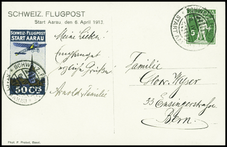1913 (6. Apr.) Flugtag Aarau, Flugspendemarke 50 Cts