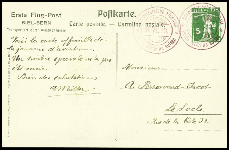 1913 (8. Juni) Flugtag Biel, Oscar Bider-Karte mit