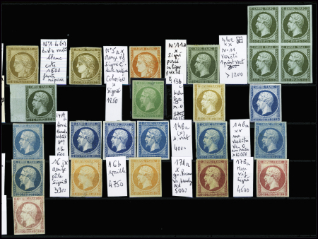 1849-1858, Lot de neufs sur les émissions non dentelées,