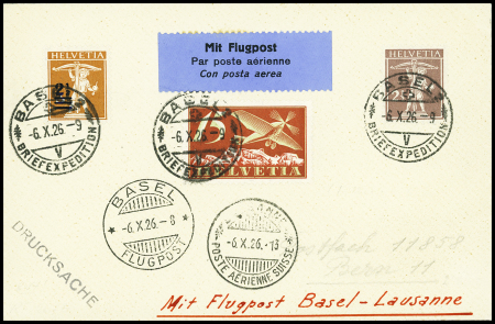 1926 (6. Okt.) Basel - Lausanne, Flugpostmarke 15C