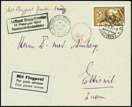 1927 (17. Feb.) Yverdon-Brugg Rückflug, Flugpostmarke