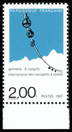 N°2480b 2f Transports à câble, variété vert omis, BdF,