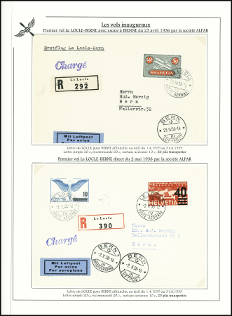 1936 (23. Apr.) Le Locle- Bern, Flugpostmarke 50C gest.