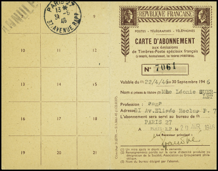 N°733 100F Gandon obl Paris RP (1946) sur carte d'