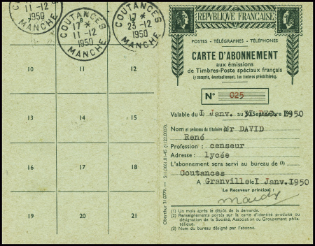 3 cartes d'abonnement AFF PA n°27 obl Granville (1