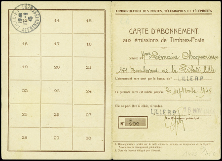 N°611 en paire obl Lille RP (1944) sur carte d'abo