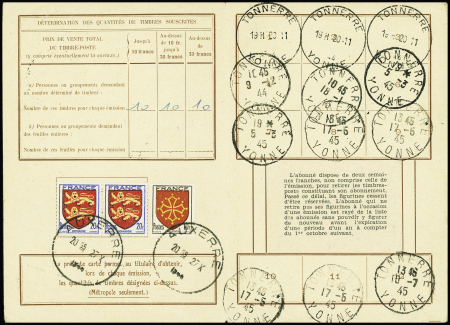 N°603 + 605 en paire, blasons obl horoplan "Auxerr