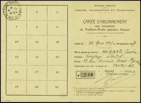 PA n°19 obl Tours recette principale (2.4.47) sur 