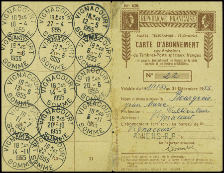 PA n°32 500F Magister obl Amiens (1954) sur carte 