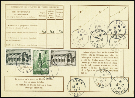 N°610 + 611 + 567 obl Lyon Rhône (2.1.45) sur cart