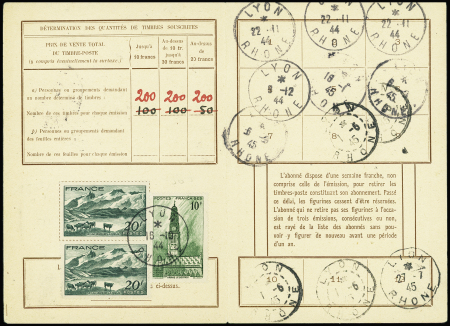 N°567 + 582 en paire obl Lyon (oct 1944) sur carte