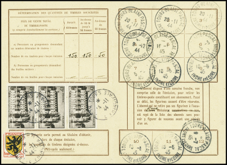 N°610 15 Chenonceaux, bande de 3 + 602 obl Tours r
