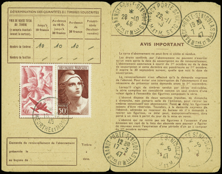 N°732 50F Gandon + PA17, 50F rose obl Nancy RP (19