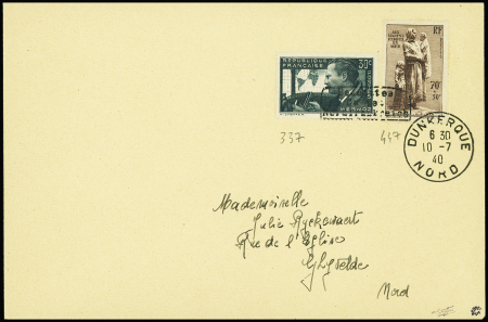 N°337 + 347 avec surcharge de Dunkerque obl Dunker