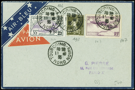 N°166 + 193 + PA7 obl CAD Tourcoing -avion Nord" (