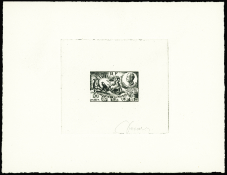 Epreuve d'artiste en noir du timbre non émis 4F +